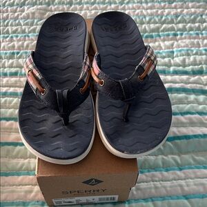 Sperry Navy Plaid Strap Flip Flops